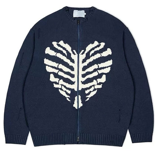 Boogzel Apparel Skeleton Print Zip Up Sweater