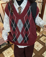 Boogzel Apparel Skipping Class Argyle Vest, view 6