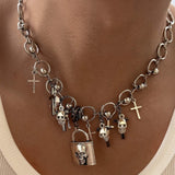 Boogzel Apparel Skull Lock Necklace, view 2