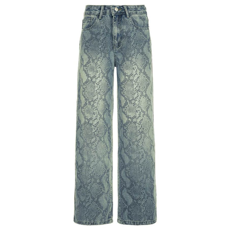 Boogzel Apparel Snake Print Straight Leg Jeans