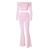 Boogzel Apparel Soft Girl Bardot Top & Flare Pants Co-Ord, view 2