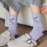 Boogzel Apparel Soft Girl Lavender Bow Socks, view 2