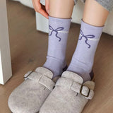 Boogzel Apparel Soft Girl Lavender Bow Socks, view 3