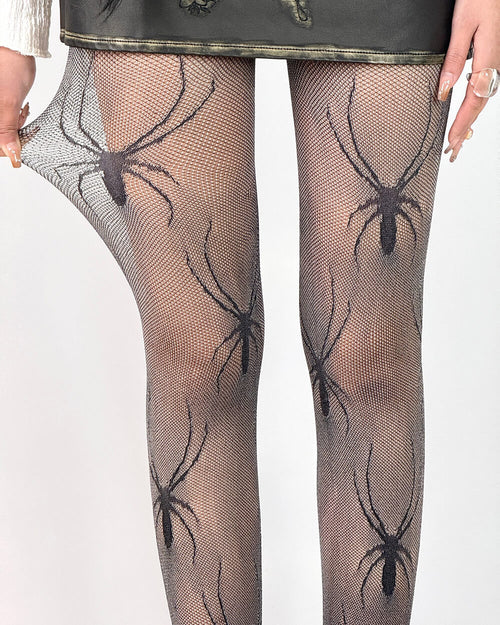 Boogzel Apparel Spider Print Fishnet Tights