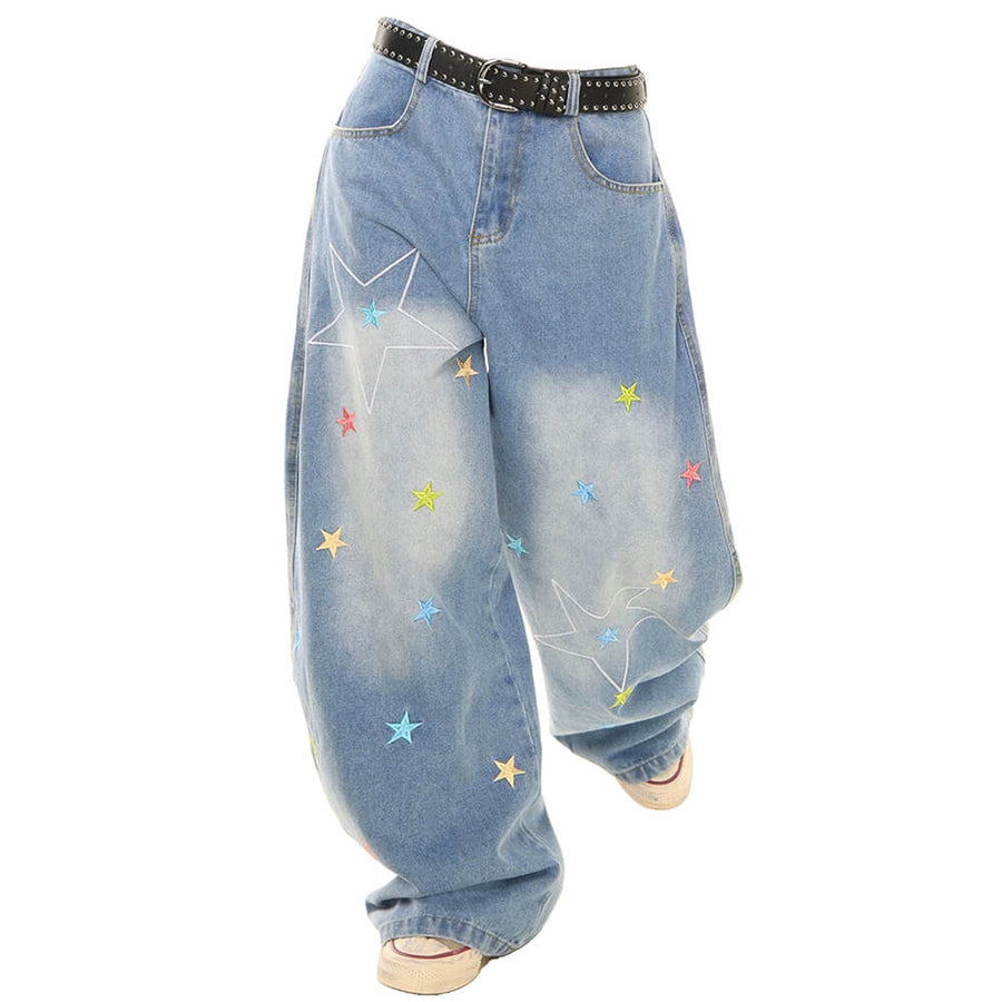 Boogzel Apparel Star Embroidery Baggy Jeans