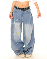 Boogzel Apparel Star Embroidery Baggy Jeans, view 2