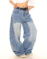 Boogzel Apparel Star Embroidery Baggy Jeans, view 3