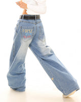 Boogzel Apparel Star Embroidery Baggy Jeans, view 4