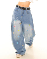 Boogzel Apparel Star Embroidery Baggy Jeans, view 5