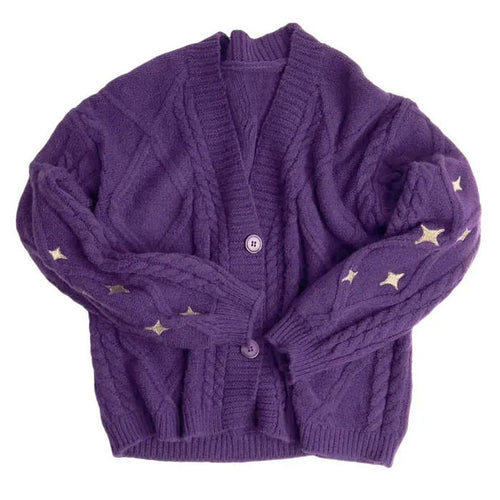 Boogzel Apparel Star Embroidery Purple Cardigan