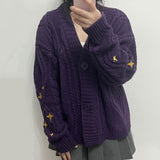 Boogzel Apparel Star Embroidery Purple Cardigan, view 2