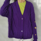 Boogzel Apparel Star Embroidery Purple Cardigan, view 3