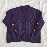 Boogzel Apparel Star Embroidery Purple Cardigan, view 4