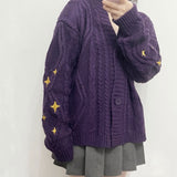 Boogzel Apparel Star Embroidery Purple Cardigan, view 5