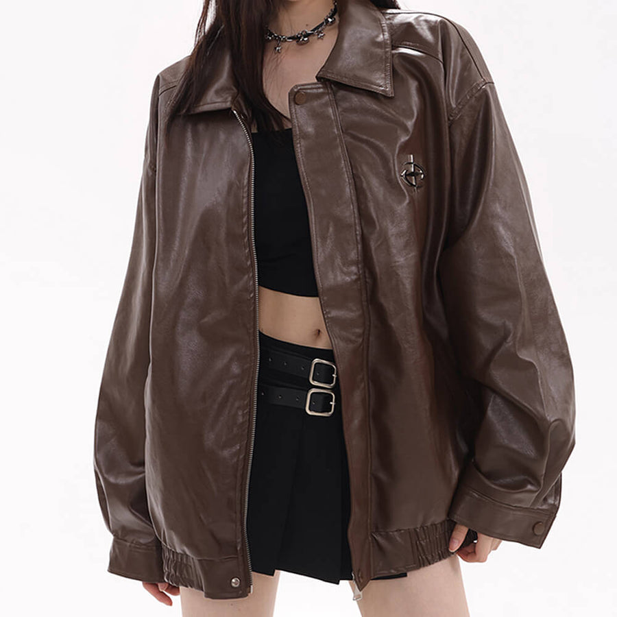 Boogzel Apparel Star Girl Bomber Leather Jacket
