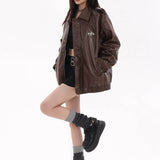 Boogzel Apparel Star Girl Bomber Leather Jacket, view 3