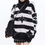 Boogzel Apparel Star Girl Fuzzy Striped Sweater, view 4
