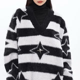 Boogzel Apparel Star Girl Fuzzy Striped Sweater, view 6