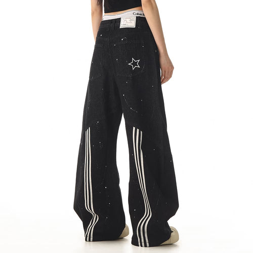 Boogzel Apparel Star Pocket Striped Baggy Jeans