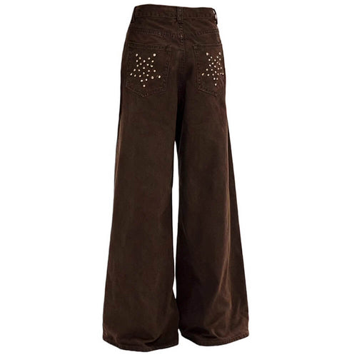 Boogzel Apparel Star Pocket Wide-Leg Brown Pants