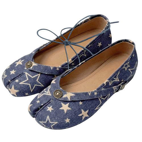 Boogzel Apparel Star Print Denim Tabi Ballet Flats