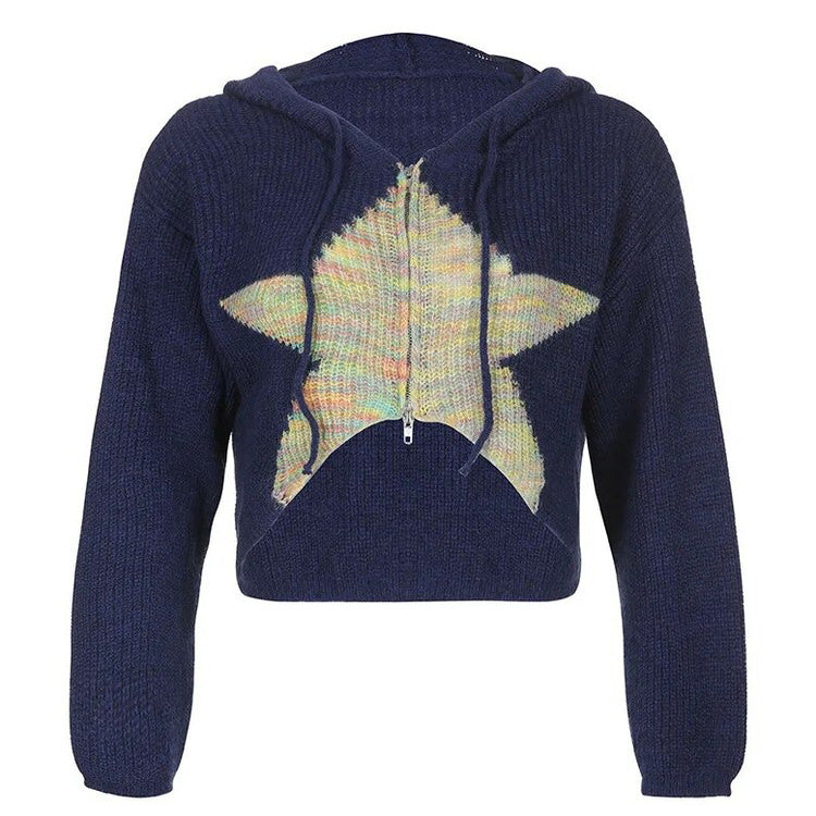 Boogzel Apparel Star Zip Up Knit Hoodie