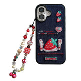 Boogzel Apparel Strawberry Embroidery Denim iPhone Case, view 2