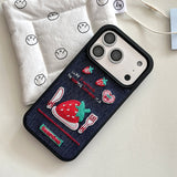 Boogzel Apparel Strawberry Embroidery Denim iPhone Case, view 3