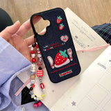 Boogzel Apparel Strawberry Embroidery Denim iPhone Case, view 4
