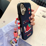 Boogzel Apparel Strawberry Embroidery Denim iPhone Case, view 5