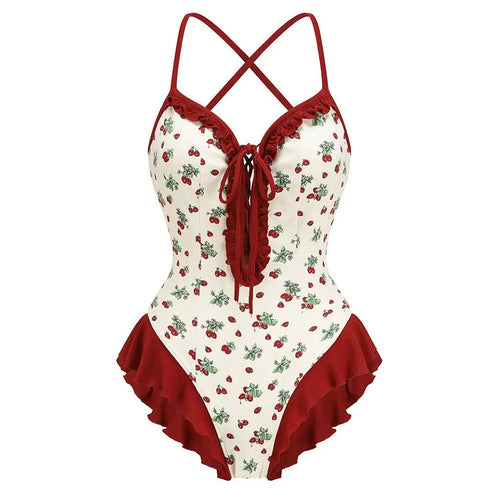 Boogzel Apparel Strawberry Fields Ruffle One-Piece Swimsuit