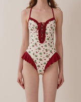 Boogzel Apparel Strawberry Fields Ruffle One-Piece Swimsuit, view 4