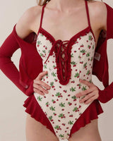 Boogzel Apparel Strawberry Fields Ruffle One-Piece Swimsuit, view 6