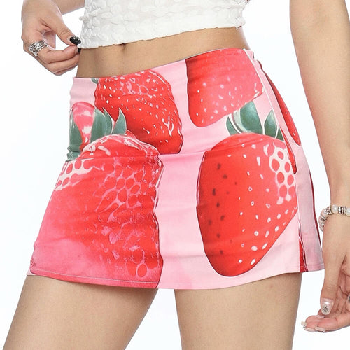 Boogzel Apparel Strawberry Print Y2K Mini Skirt