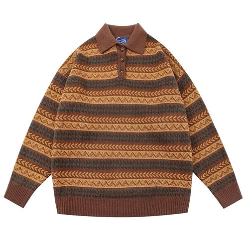 Boogzel Apparel Striped Pattern Grandma Collar Sweater