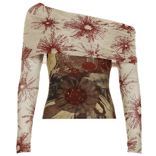 Boogzel Apparel Sun Print Mesh Off-Shoulder Top