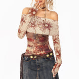 Boogzel Apparel Sun Print Mesh Off-Shoulder Top, view 2