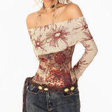 Boogzel Apparel Sun Print Mesh Off-Shoulder Top, view 3