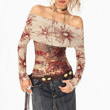 Boogzel Apparel Sun Print Mesh Off-Shoulder Top, view 4