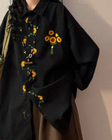 Boogzel Apparel Sunflower Embroidery Oversized Shirt, view 2