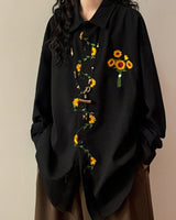 Boogzel Apparel Sunflower Embroidery Oversized Shirt, view 3