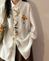Boogzel Apparel Sunflower Embroidery Oversized Shirt, view 4