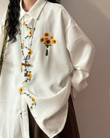 Boogzel Apparel Sunflower Embroidery Oversized Shirt, view 5