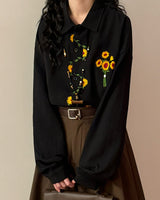 Boogzel Apparel Sunflower Embroidery Oversized Shirt, view 6