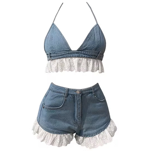 Boogzel Apparel Sweet Ruffle Top & Denim Shorts Co-Ord