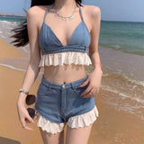 Boogzel Apparel Sweet Ruffle Top & Denim Shorts Co-Ord, view 3