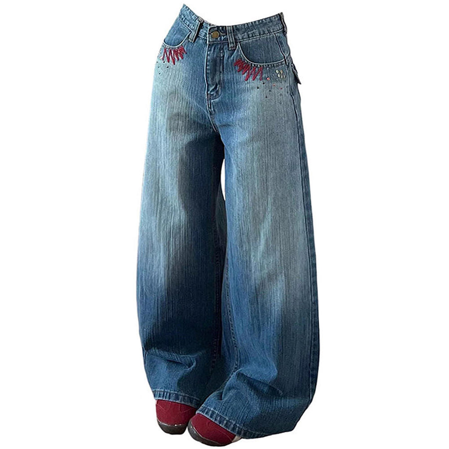 Boogzel Apparel Teen Craft Embroidered Baggy Jeans