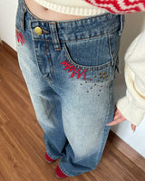 Boogzel Apparel Teen Craft Embroidered Baggy Jeans, view 2
