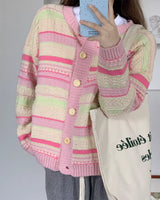 Boogzel Apparel Teen Craft Pastel Striped Knit Cardigan, view 3