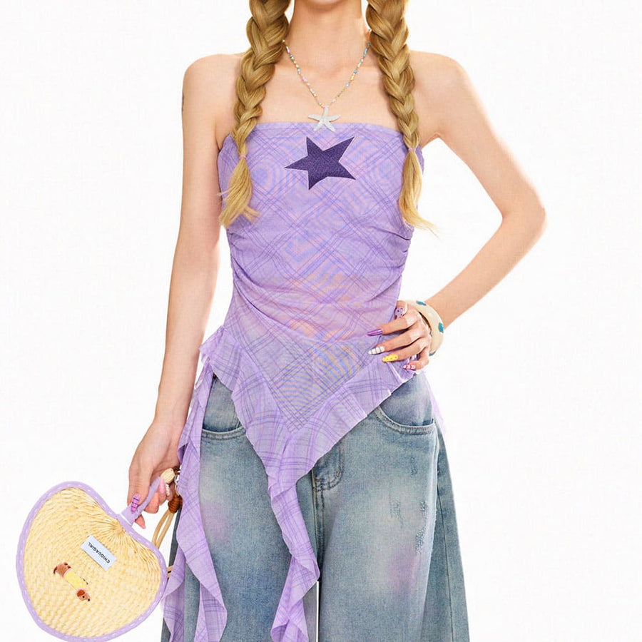Boogzel Apparel Teen Spirit Star Plaid Bandeau Top